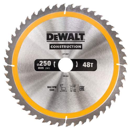 DeWalt DT1957 pilový kotouč 250/30mm 48WZ ATB +10° univerzální řez