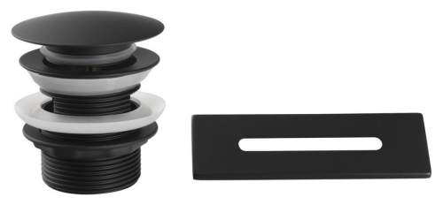 Aqualine SET krytka přepadu, vanová výpust 1"1/2, click-clack, černá mat