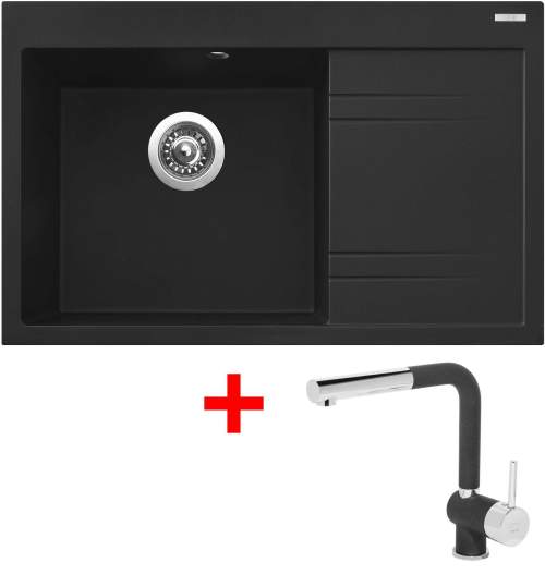 Set Sinks G5674 (dřez Rim 780 L Metalblack 74 levý + baterie Mix 3 P Metalblack 74)