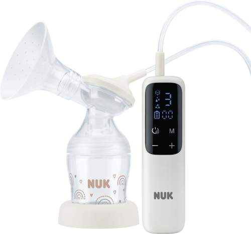 NUK Elektrická odsávačka mateřského mléka Soft & Easy s dobíjecí baterií a měkkými prsními savičkami včetně kojenecké láhve Perfect Match 150 ml