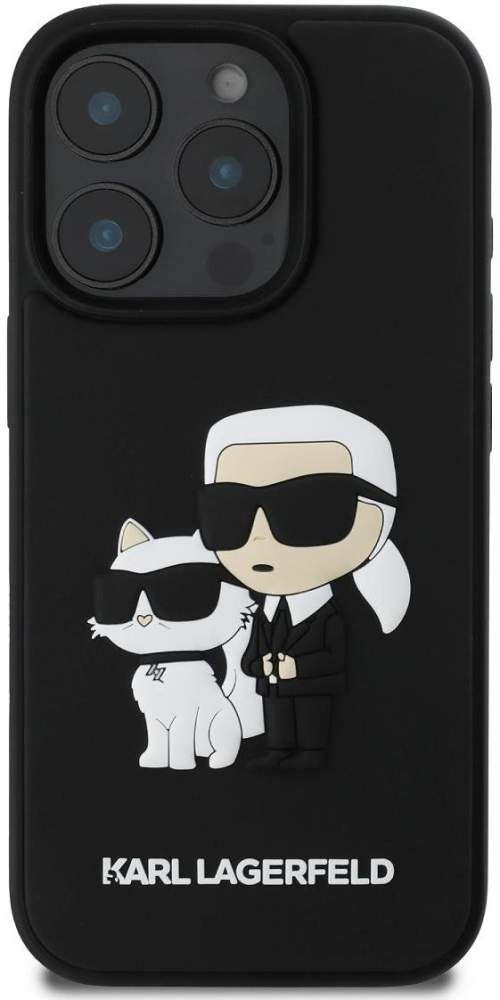 Karl Lagerfeld PU Saffiano Karl and Choupette Zadní Kryt pro iPhone 16 Pro Max Black KLHCP16XSANKCPK