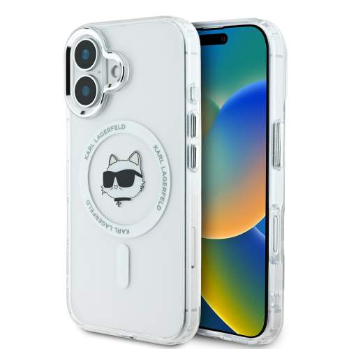 Karl Lagerfeld IML Choupette Head Metal Frame MagSafe Zadní Kryt pro iPhone 16 Transparent