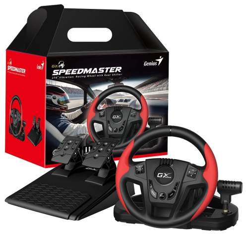 Genius GX Gaming SpeedMaster, Volant, pedály, řadicí páka, pro PC, PS3, PS4, USB, vibrace, černo-červený
