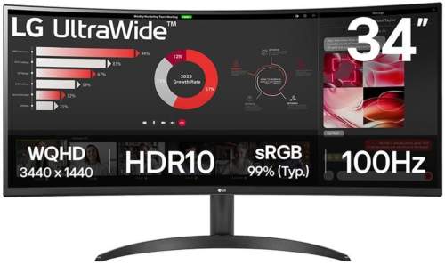 LG monitor 34WR50QK-B VA 34" QHD zakřivený , 3440x1440 ,21:9, 300 cd,m2, 5ms (GtG), HDMI ,DP,on screen control ,HDR 10