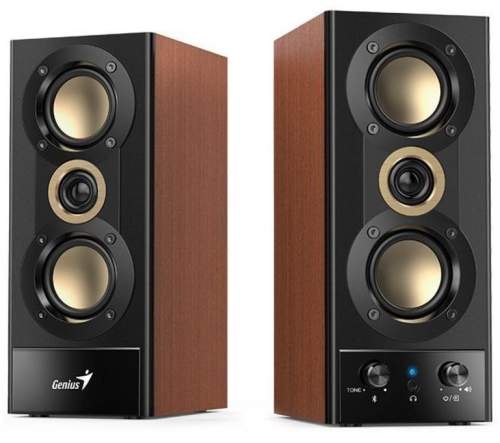 GENIUS repro SP-HF800BT 2.0, 20W, 3,5mm jack, Bluetooth 5.3, USB, dřevěné, černo-hněd