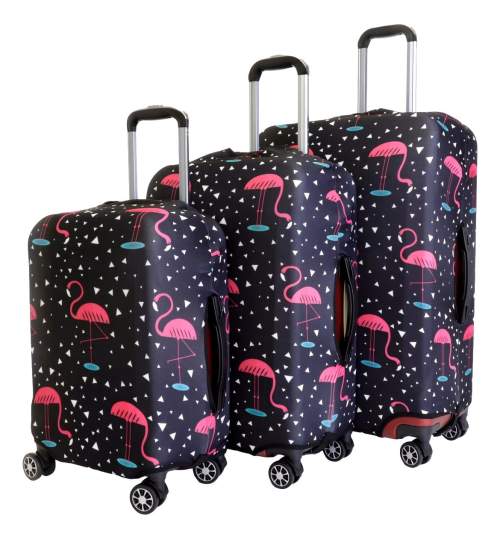 Sada 3 obalů na kufry T-class® (plameňáci), M, L, XL, 190 l, 675