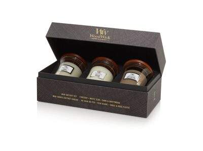 WoodWick Sada malých vonných svíček Mini Woody 3 x 85 g