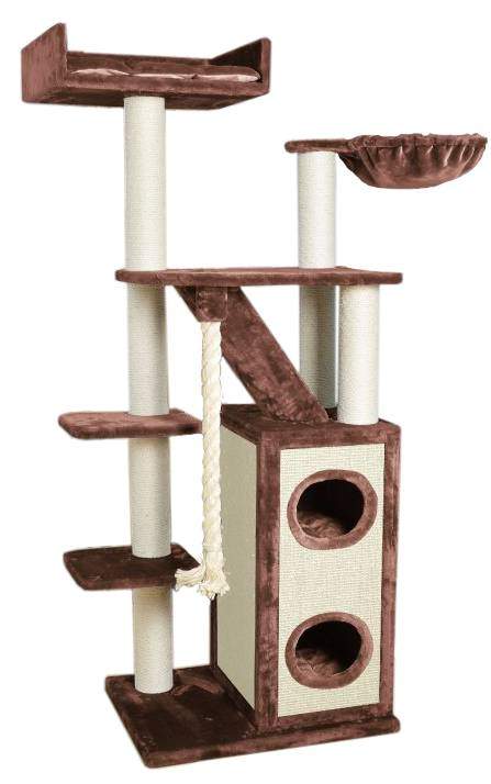 Škrabadlo pro kočky EmaHome CT-195-BW / Deluxe / výška 195 cm / sisalové lano / hnědá/přírodní