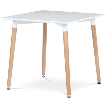 AUTRONIC Jídelní stůl 80x80x74 cm, MDF / kovová kostrukce - bílý matný lak, dřevěné nohy