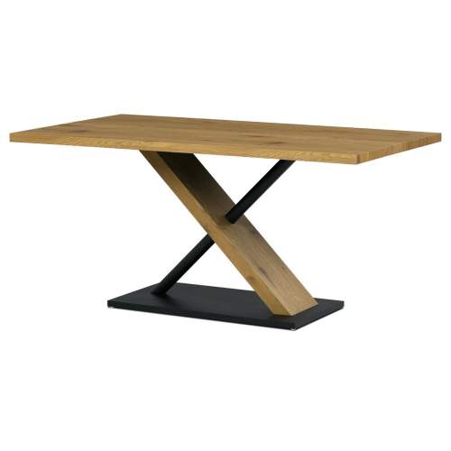 Jídelní stůl 160x90x76 cm, deska s dekorem dub, černá kovová podstava AT-3018 OAK