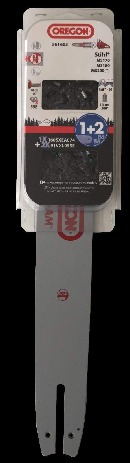 Oregon Sada lišta 16" (40cm) + 2 řetězy 3/8" 1,3mm - 55 článků 561603 561603