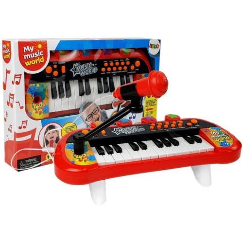 LEAN Toys Klávesnice Piano 24 kláves USB mikrofon červený