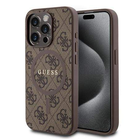 Guess PU Leather 4G Colored Ring MagSafe kožený Kryt pro iPhone 15 Pro Max Barva: Hnědá