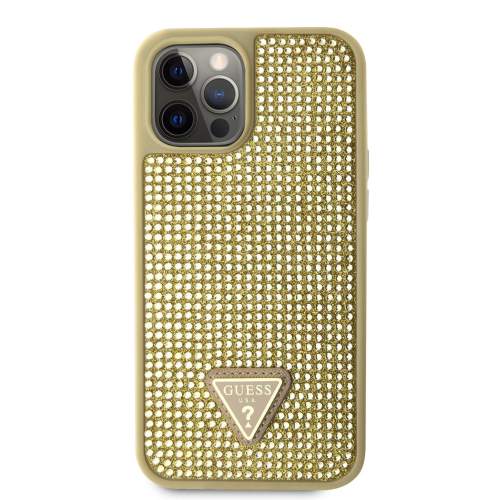 Guess Rhinestones Triangle Metal Logo kryt pro iPhone 12 Pro Max zlatý