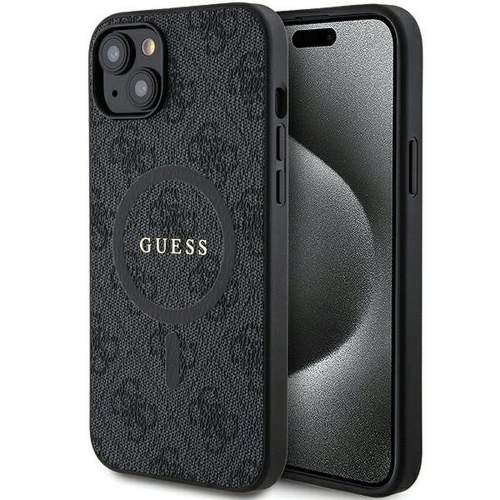 Guess PU Leather 4G Colored Ring MagSafe kožený Kryt pro iPhone 15 Barva: Černá