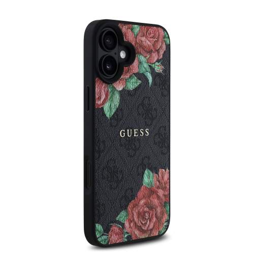 Zadní kryt Guess PU Leather 4G Roses MagSafe pro iPhone 16 Black