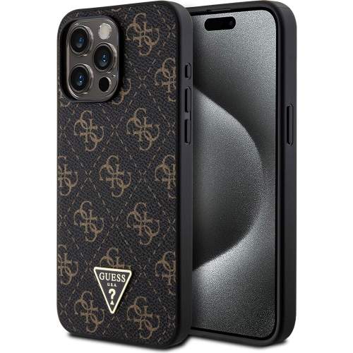 Guess PU Leather 4G Triangle Metal Logo kožený Kryt pro iPhone 15 Pro Max Barva: Černá