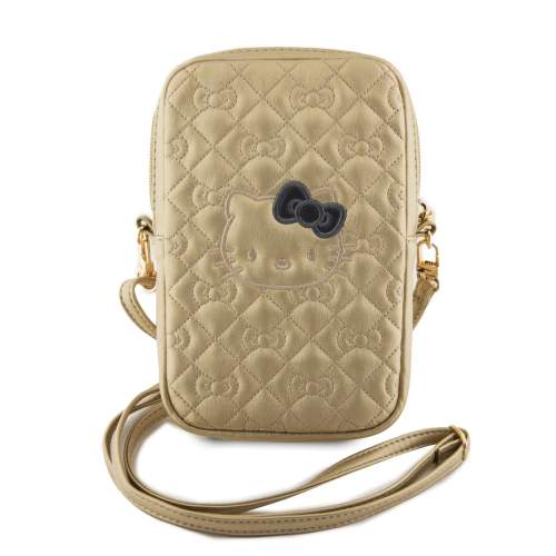 Hello Kitty PU Leather Quilted Pattern Kitty Head Logo Phone Bag zlatá