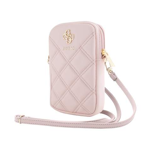 Guess PU Quilted 4G Metal Logo Taška na Telefon se Zipem Barva: Růžová