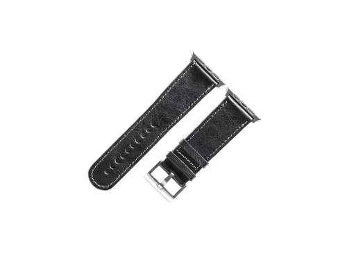 Kožený řemínek na Apple Watch, Černá Kování: Stříbrná ocel