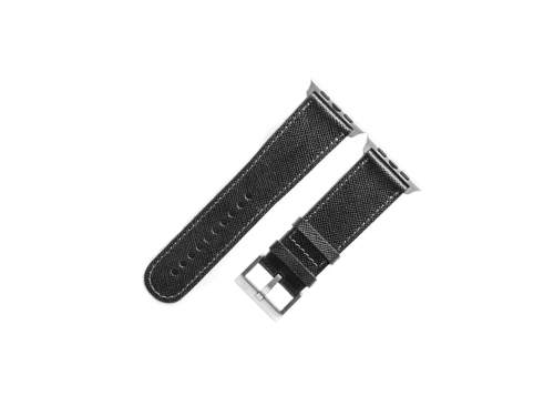 Kožený řemínek na Apple Watch, Saffiano černá Kování: Stříbrný hliník
