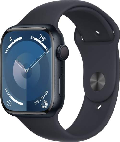 Apple Watch Series 9 45mm Temně inkoustový hliník s temně inkoustovým sportovním řemínkem M/L