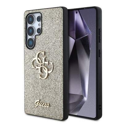 Zadní kryt Guess PU Fixed Glitter 4G Metal Logo pro Samsung Galaxy S25 Ultra, zlatá