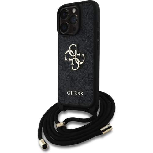 Zadní kryt Guess PU 4G Metal Logo Crossbody Popruh pro iPhone 16 Pro Black