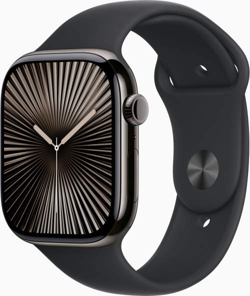 Apple Watch Series 10 46mm Cellular Břidlicově šedý titan s černým sportovním řemínkem - M/L