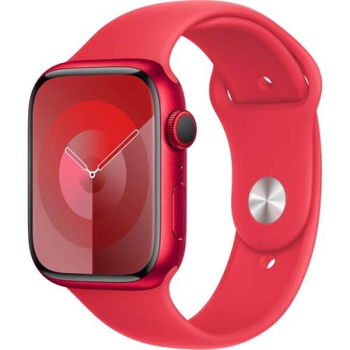 Apple Watch Series 9 45mm Cellular - Červený hliník s červeným sportovním řemínkem - S/M