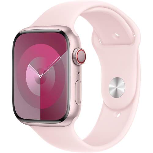 Apple Watch Series 9 45mm Cellular Růžový hliník se světle růžovým sportovním řemínkem - S/M