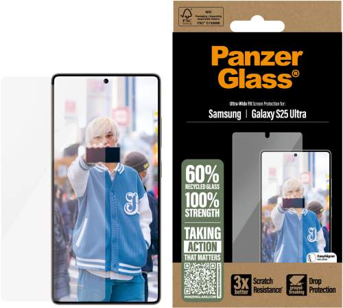 PanzerGlass® Ultra-Wide Fit sklo Samsung Galaxy S25 Ultra s instalačním rámečkem