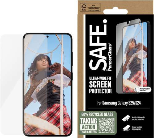 PanzerGlass® SAFE Ultra-Wide Fit sklo Samsung Galaxy S25/S24 s instalačním rámečkem