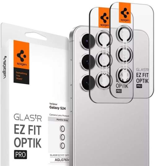 Spigen Glass tR EZ Fit Optik Pro 2 Pack ochranné sklo na fotoaparát Samsung Galaxy S24 stříbrné