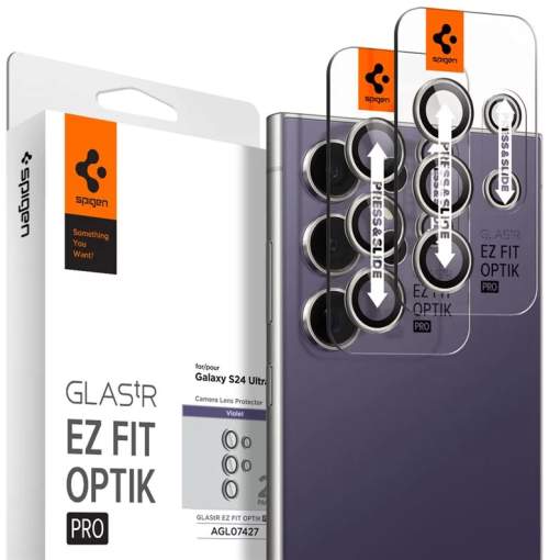 Spigen Glass tR EZ Fit Optik Pro 2 Pack ochranné sklo na fotoaparát Samsung Galaxy S24 Ultra fialové