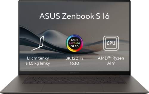 ASUS Zenbook S 16 OLED šedá / 16" 2880x1800 / AMD Ryzen AI 9 HX370 2.0