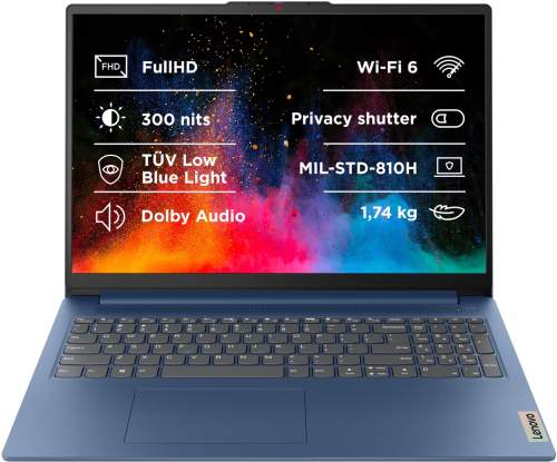 Lenovo IdeaPad Slim 3 16IAH8 Core i5-12450H/16GB/SSD 512GB/16"/WUXGA/IPS/AG/300nitů/FPR/WIN11 PRO/modrá