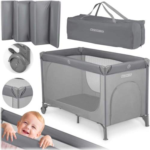 Ricokids Cestovní postýlka RK-240, 125 x 65 x 78 cm, šedá