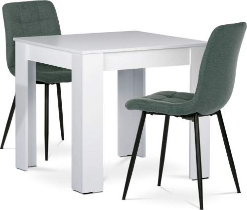Autronic B080WTCT281GRN Jídelní set 1+2, stůl 80x80 cm, bílá MDF, židle zelená látka, černý lak