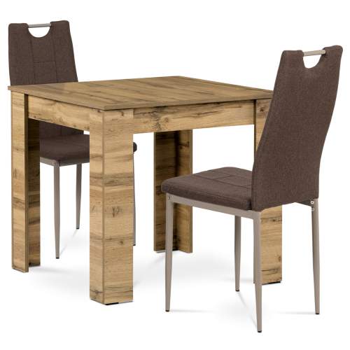 Autronic B080WOTDCL393BR Jídelní set 1+2, stůl 80x80 cm, MDF dub wotan, židle hnědá látka, cappuc. lak