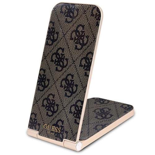 Guess 4G Pattern Stolní Bezdrátová Magnetická Nabíječka 2v1 Brown