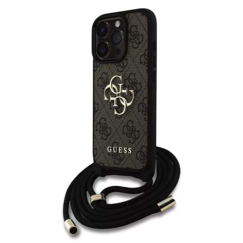 Guess PU 4G Metal Logo Crossbody popruh kryt iPhone 15 Pro Max hnědý