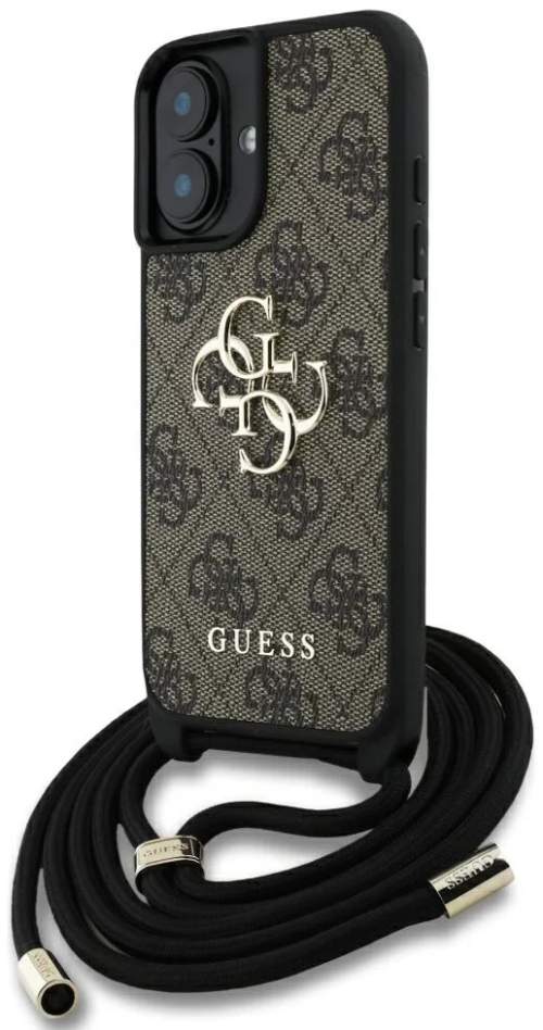 Guess PU 4G Metal Logo Crossbody Popruh Zadní Kryt pro iPhone 16 Brown