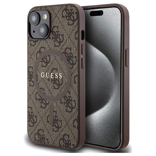 Guess PU Leather 4G Colored Ring MagSafe kožený Kryt pro iPhone 14 Barva: Hnědá