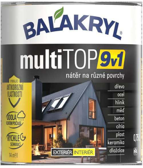 BALAKRYL multiTOP 9v1 multifunkční barva pro různé povrchy 0.75 l RAL 9003 signální bílá