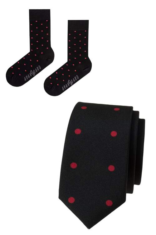 Avantgard Set kravata a ponožky 780-05005 Černá s červeným puntíkem 43/46