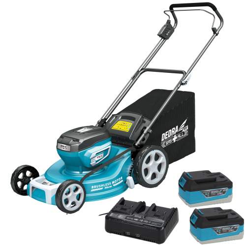 DEDRA aku sekačka 2*18V/5Ah, 46cm, bezuhlíkový motor, koš 65l, prostor pro 4baterie, DED6997X-2A5