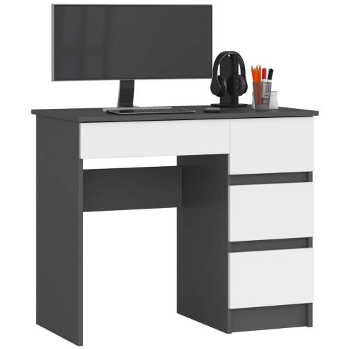 Ak furniture Psací stůl A-7 90 cm grafitový/bílý pravý