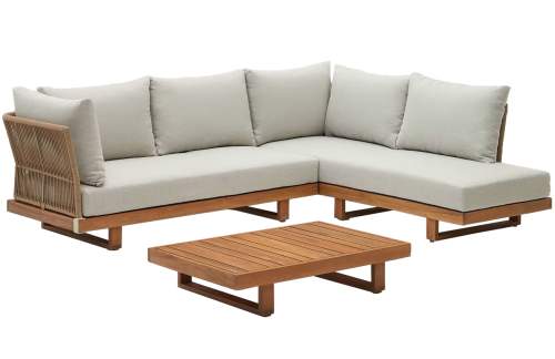 Zahradní lounge set z masivu akácie pro 5 v krémovo-přírodní barvě Raco – Kave Home