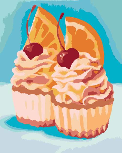 zuty Zuty - Malování Podle Čísel - Cupcake S Pomerančem A Třešní (Myroslava Voloschuk), 80X100 Cm, Plátn